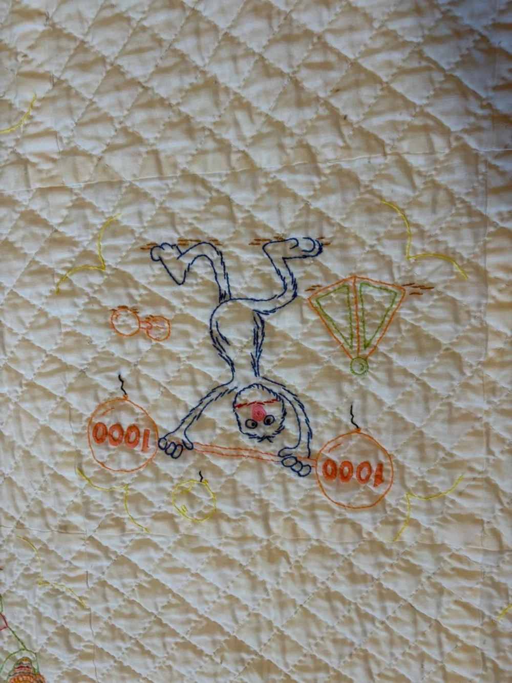 Vintage Sesame Street Embroidered Baby Blanket Cream Quilted Nursery Throw